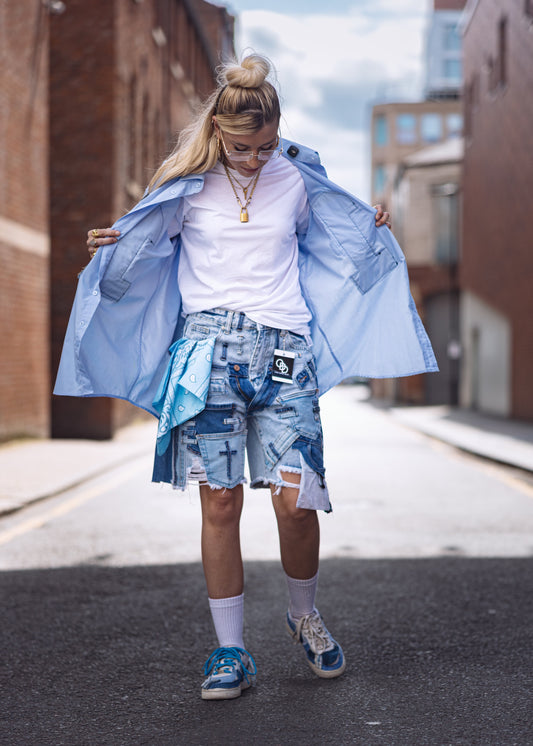 Patchwork Denim Shorts