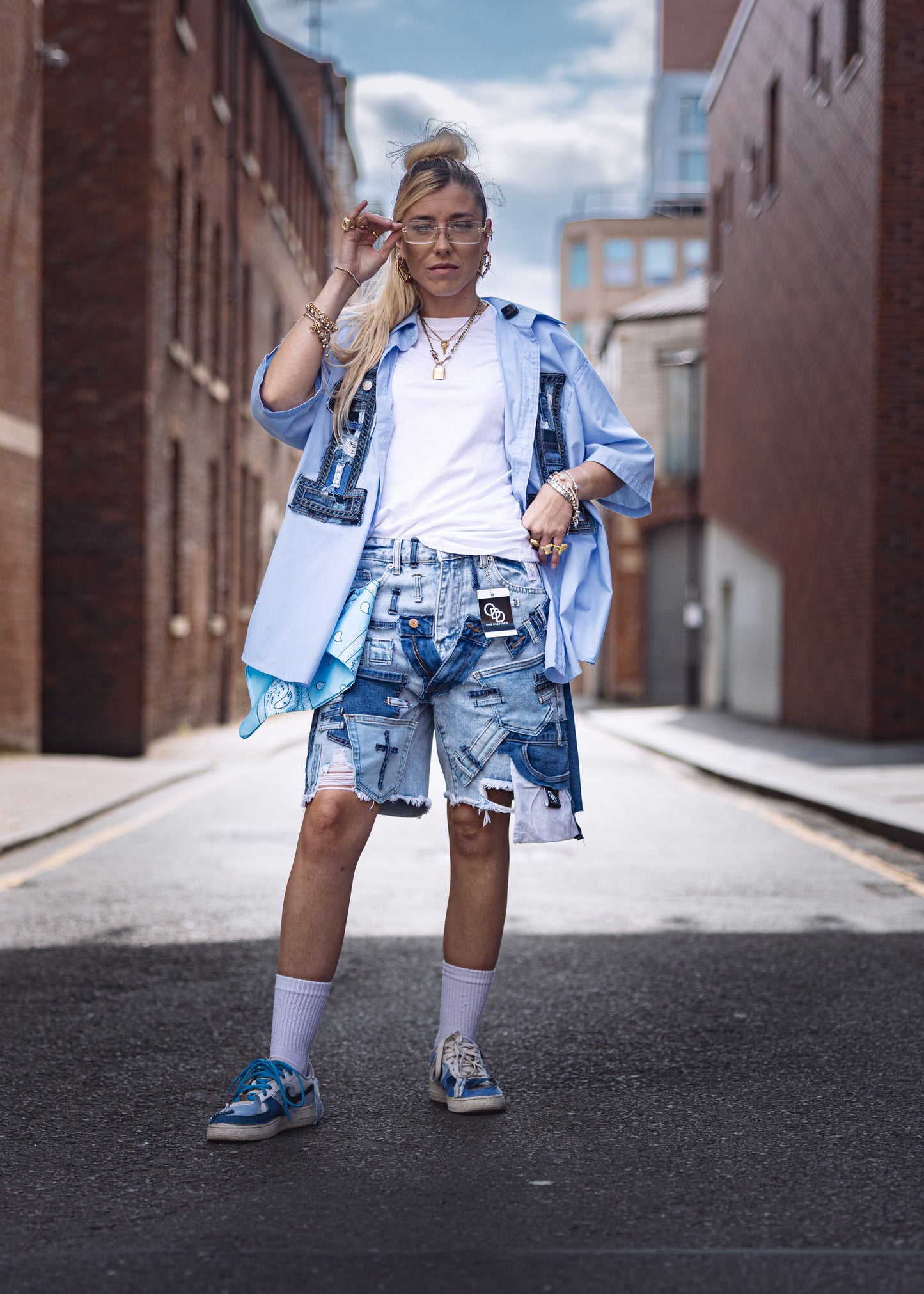 Patchwork Denim Shorts
