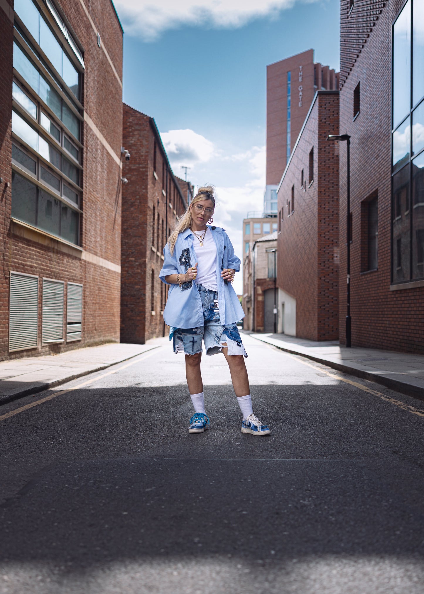 Patchwork Denim Shorts