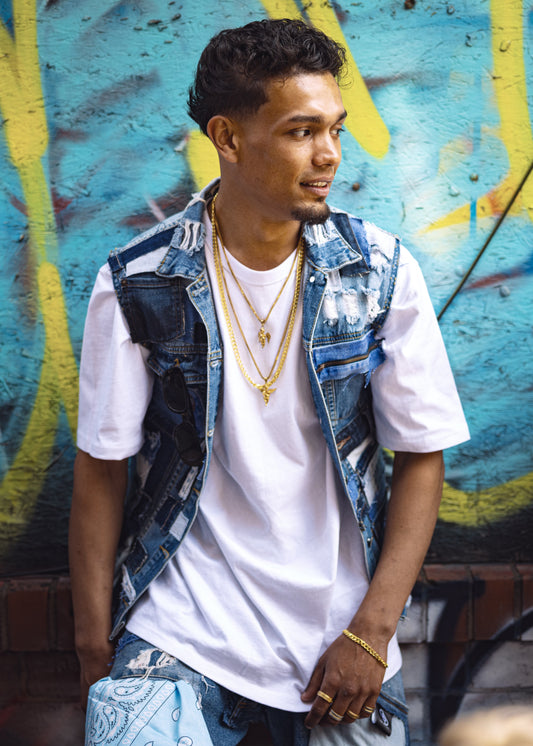 Patchwork Sleeveless Denim Jacket